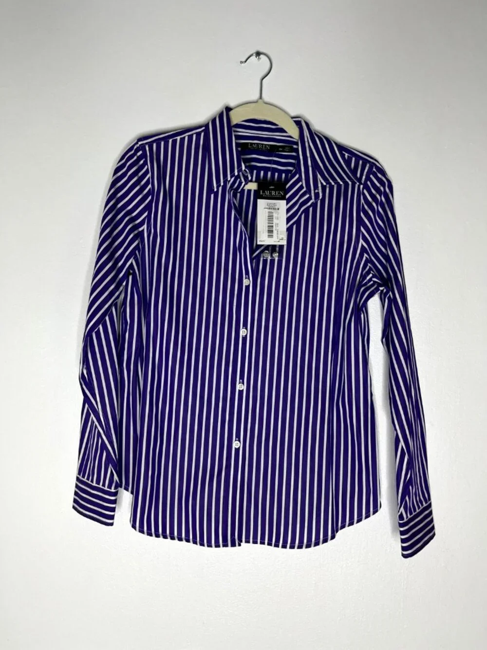 Lauren by Ralph Lauren Purple White Striped Button Down Dress Shirt Women Size 8 - Picture 7 of 10
